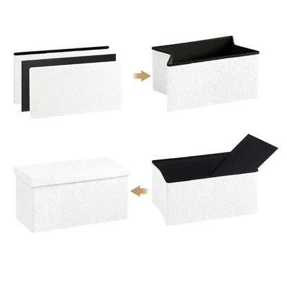 Banc coffre pliable en tissu Teddy avec design scandinave, rangement de 80L, par Maison Banc, idéal pour salon ou chambre