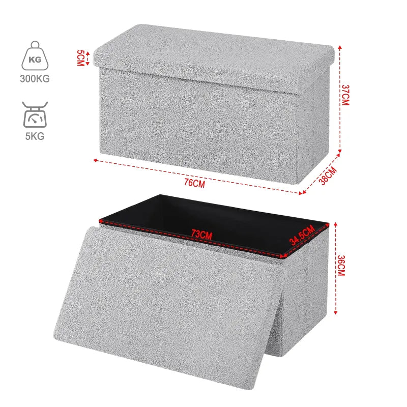 Banc coffre pliable en tissu Teddy de Maison Banc avec design scandinave, capacité de rangement 80L, idéal pour la décoration intérieure