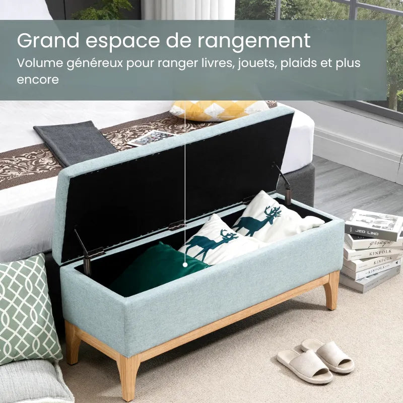 Banc coffre scandinave de luxe Maison Banc avec style minimaliste, en bois clair et finition élégante, pour salon moderne.