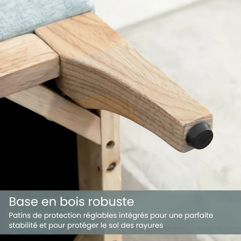 Banc coffre scandinave luxe en bois clair, style minimaliste, avec espace de rangement, design élégant et moderne.
