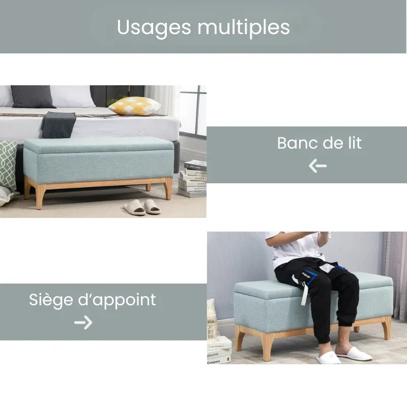 Banc coffre scandinave luxe en bois clair avec design minimaliste, idéal pour salon ou entrée, de la marque Maison Banc