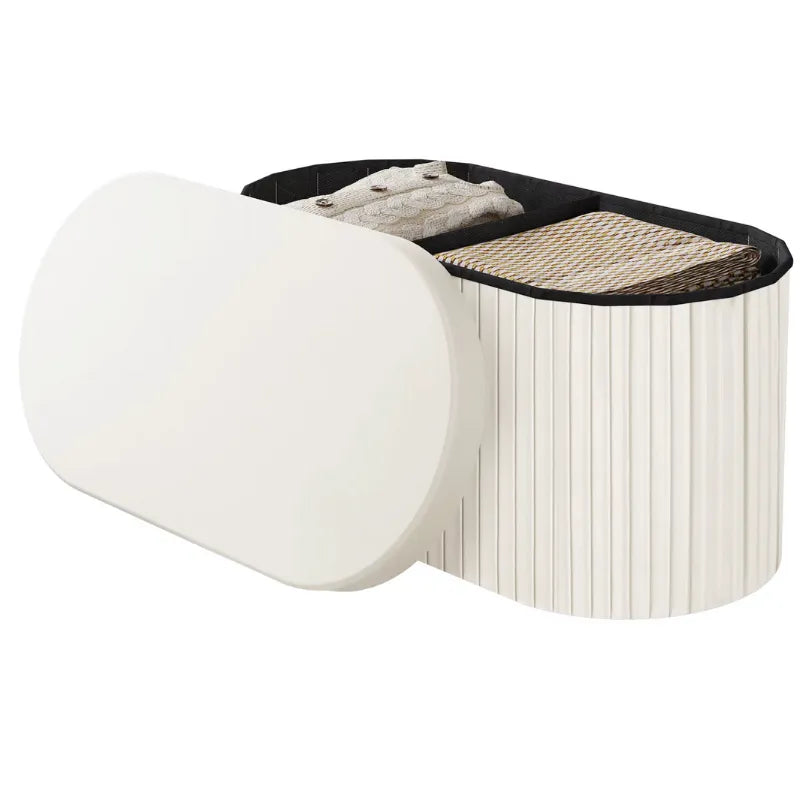 Banc coffre en velours blanc avec rangement pliable, design moderne et décoratif, idéal pour l'entrée ou le salon.