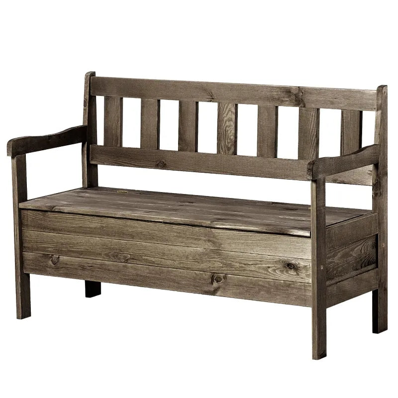 Banc de jardin classique en bois avec coffre de rangement discret, conçu par Maison Banc, pour espace extérieur élégant et pratique.