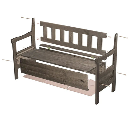 Banc de jardin classique en bois avec coffre intégré pour rangement discret, fabriqué par Maison Banc.