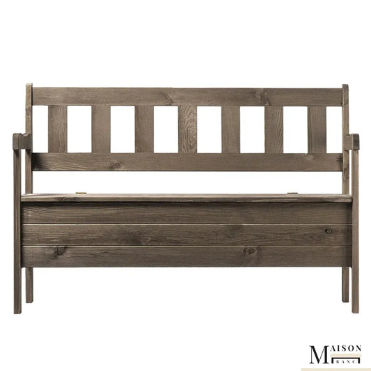 Banc de jardin classique en bois avec coffre de rangement discret, conçu par Maison Banc, idéal pour l'extérieur.