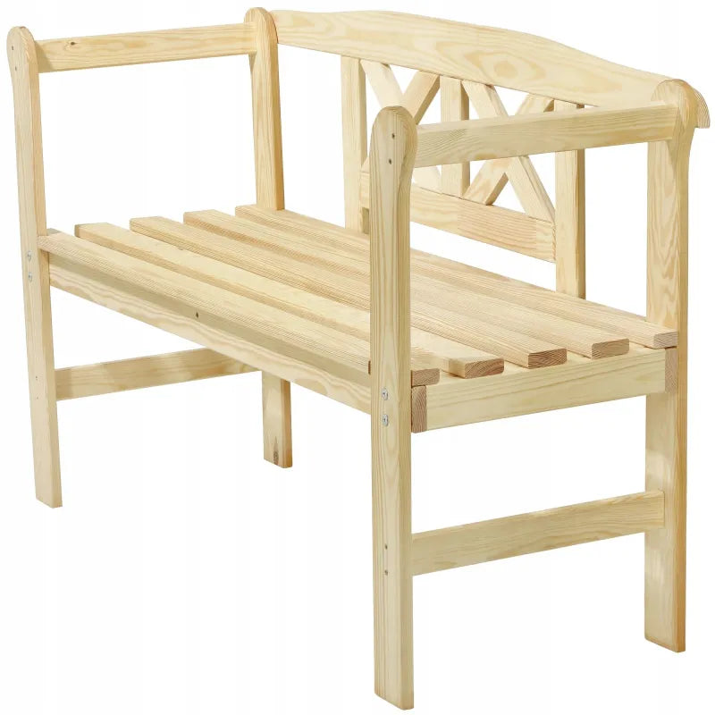 Banc de jardin classique en bois de pin de la marque Maison Banc, assise conviviale en bois naturel, idéal pour extérieur.