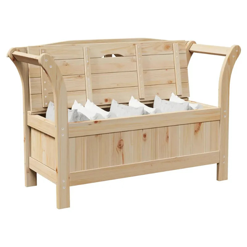 Banquette de jardin en pin Maison Banc avec coffre, design classique, assise robuste et espace de rangement intégré.