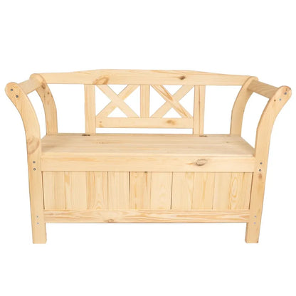 Banquette de jardin en pin avec coffre de rangement, design classique, assise confortable, par Maison Banc
