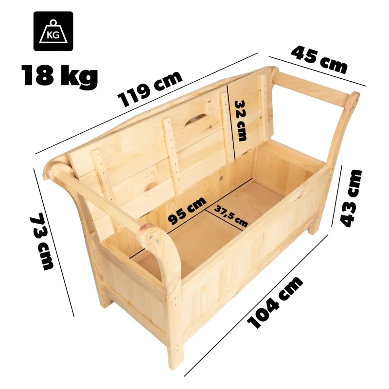 Banc de jardin en pin Maison Banc avec coffre, design classique, assise confortable et espace de rangement intégré.