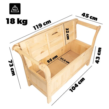 Banc de jardin en pin Maison Banc avec coffre, design classique, assise confortable et espace de rangement intégré.