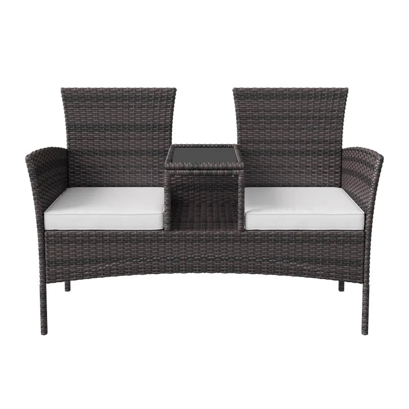 Banc de jardin en rotin moderne avec table, design confortable et élégant, marron, par Maison Banc