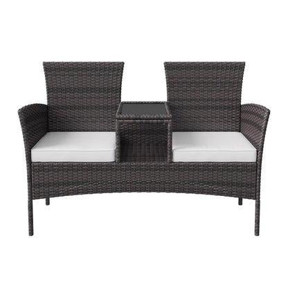 Banc de jardin en rotin moderne avec table, design confortable et élégant, marron, par Maison Banc