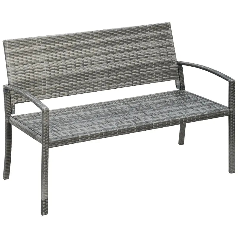 Banc de jardin moderne minimaliste Maison Banc avec structure en métal noir et assise en rotin résistant, design élégant.