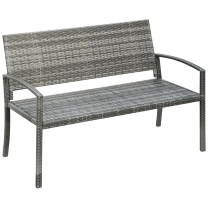 Banc de jardin moderne minimaliste Maison Banc avec structure en métal noir et assise en rotin résistant, design élégant.