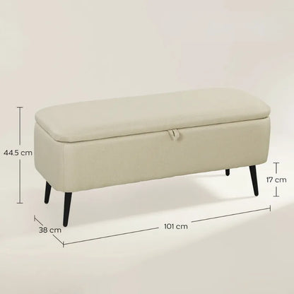Banc de rangement scandinave bleu avec coffre, design minimaliste, par Maison Banc, idéal pour salon ou entrée.