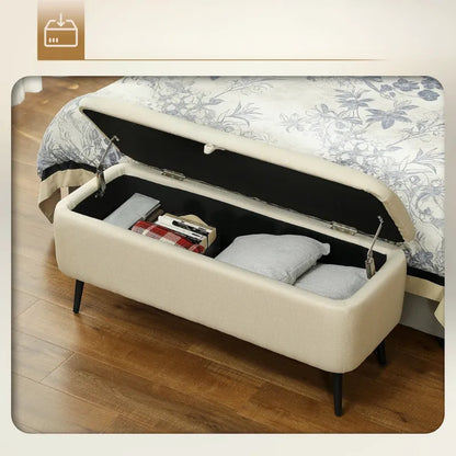Banc de rangement scandinave bleu avec coffre, design minimaliste, meuble pratique et élégant pour décoration intérieure.