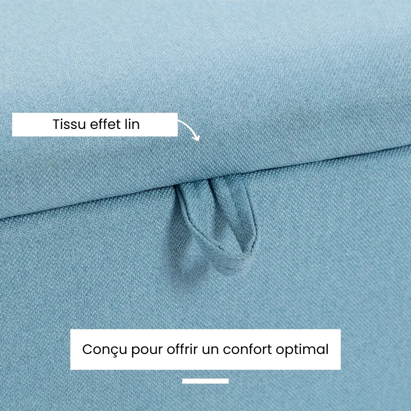 Banc de rangement scandinave bleu avec coffre, design minimaliste, maison Banc, idéal pour entrée ou salon.