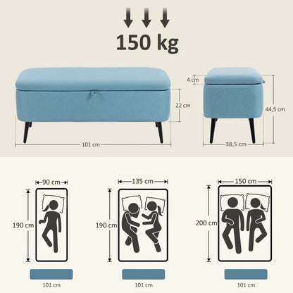 Banc de rangement scandinave bleu avec coffre, design minimaliste de la marque Maison Banc, idéal pour entrée ou salon.