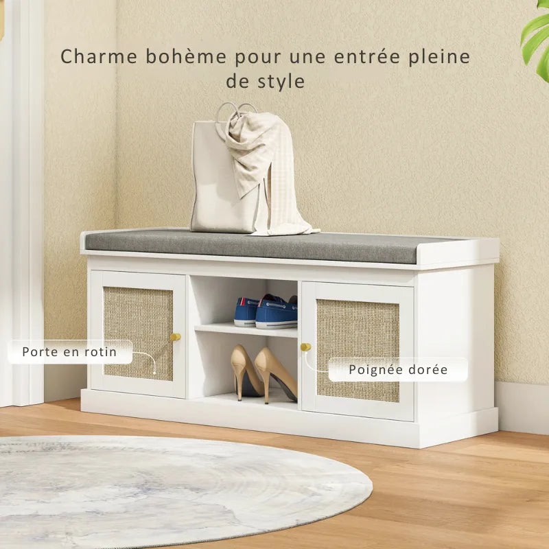 Banquette d'entrée moderne Boho Chic Maison Banc avec rangement pour 9 paires de chaussures et assise confortable.