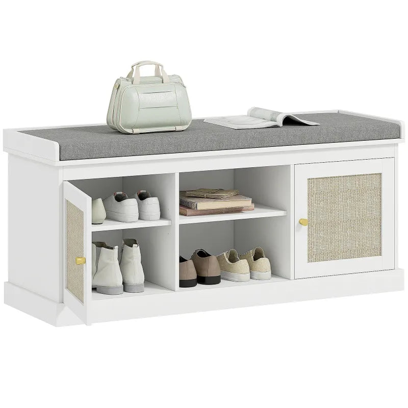 Banquette d'entrée moderne Boho Chic Maison Banc avec rangement pour 9 paires de chaussures et assise confortable en tissu.