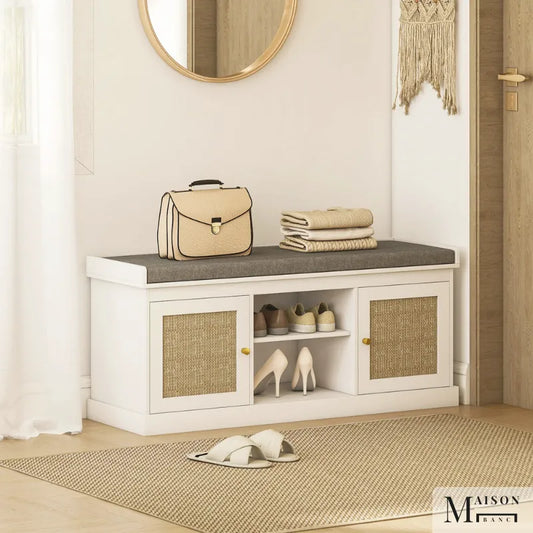 Banc d'entrée moderne Boho Chic Maison Banc avec rangement pour 9 paires de chaussures et assise confortable en tissu.