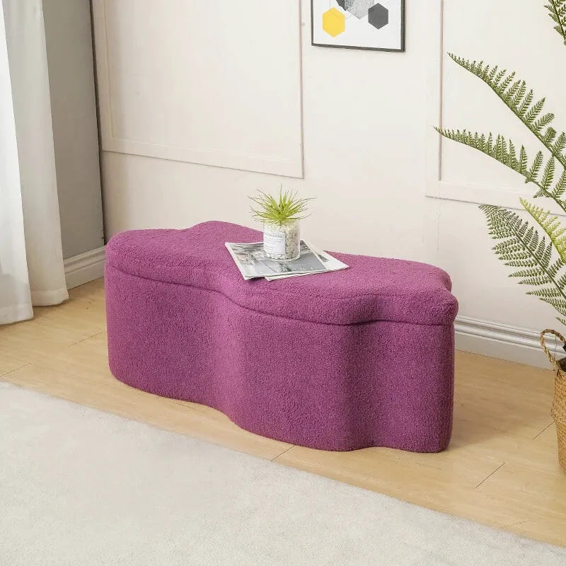 Ottoman violet Maison Banc, banc d’entrée design Nuage Wabi-Sabi, style moderne, 60 cm, assise confortable et élégante.