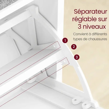 Banc d'entrée design scandinave Maison Banc avec assise rembourrée et rangement à 3 niveaux, en bois clair et style moderne
