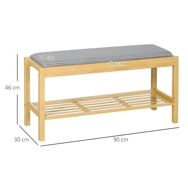 Banc d’entrée en bois de bambou avec espace de rangement pour chaussures, design scandinave moderne, image en gros plan