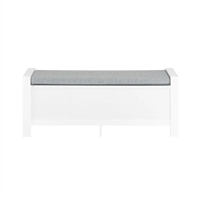 Banc d'entrée minimaliste blanc avec design scandinave, assise confortable et espace de rangement intégré, Maison Banc.