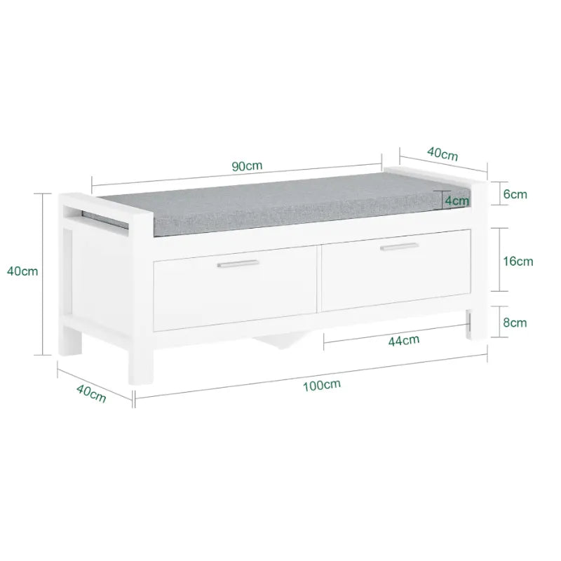 Banc d'entrée minimaliste blanc avec design scandinave, assise confortable et espace de rangement intégré, par Maison Banc.
