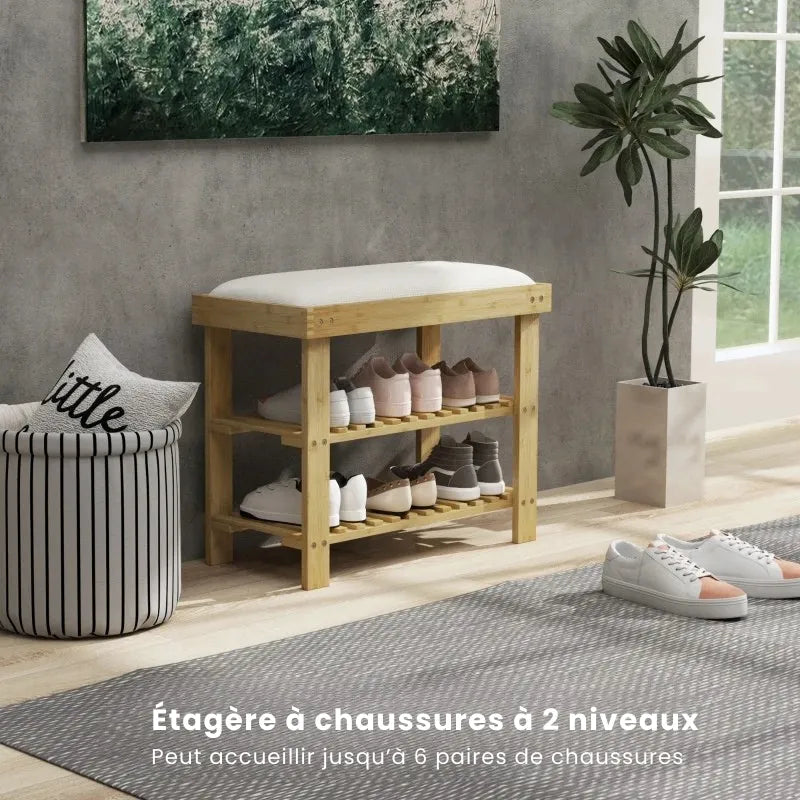 Banquette d'entrée scandinave en bambou avec espace de rangement et assise confortable, style minimaliste par Maison Banc