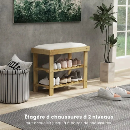Banquette d'entrée scandinave en bambou avec espace de rangement et assise confortable, style minimaliste par Maison Banc