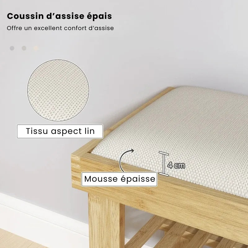 Banquette d'entrée scandinave en bambou avec espace de rangement et assise confortable, style minimaliste moderne, par Maison Banc