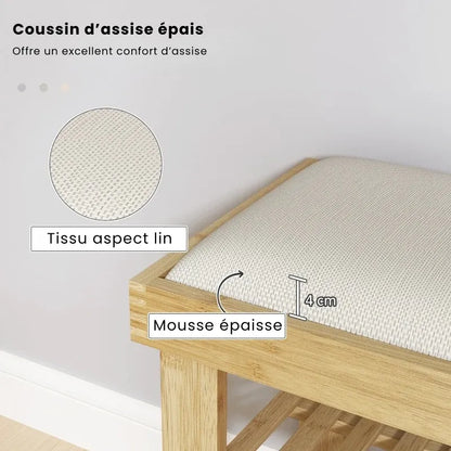 Banquette d'entrée scandinave en bambou avec espace de rangement et assise confortable, style minimaliste moderne, par Maison Banc