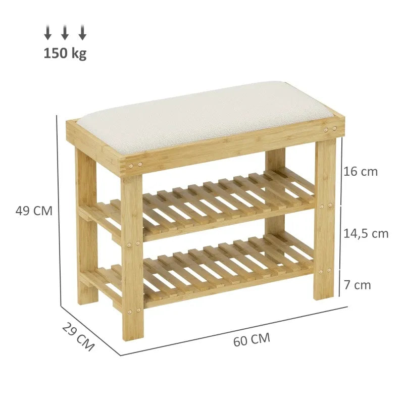 Banc d’entrée scandinave en bambou avec espace de rangement, assise confortable et design minimaliste de la marque Maison Banc