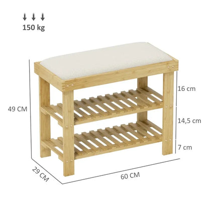 Banc d’entrée scandinave en bambou avec espace de rangement, assise confortable et design minimaliste de la marque Maison Banc