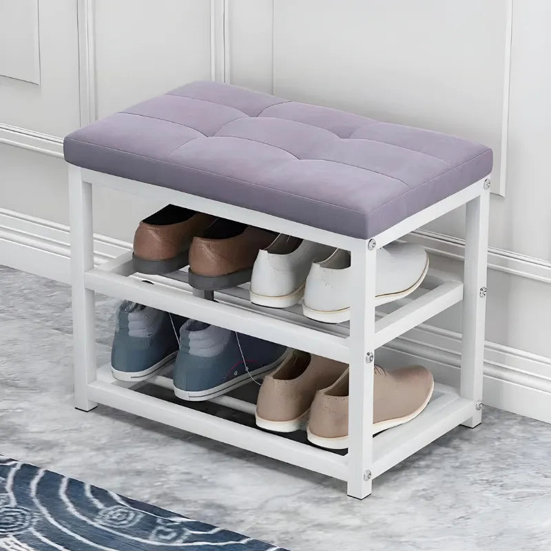 Banc de rangement pour chaussures d'entrée Maison Banc, design violet décoratif et minimaliste, idéal pour l'entrée.