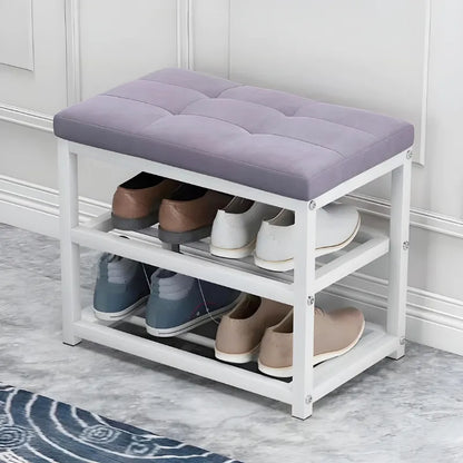 Banc de rangement pour chaussures d'entrée Maison Banc, design violet décoratif et minimaliste, idéal pour l'entrée.